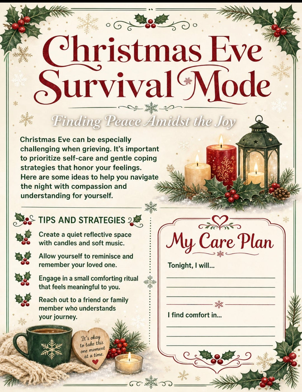 The Empty Chair: A Holiday Survival Guide for Grief | Printable Workbook & Journal | Christmas Thanksgiving New Years Bereavement Support | Loss Memorial Coping Tool
