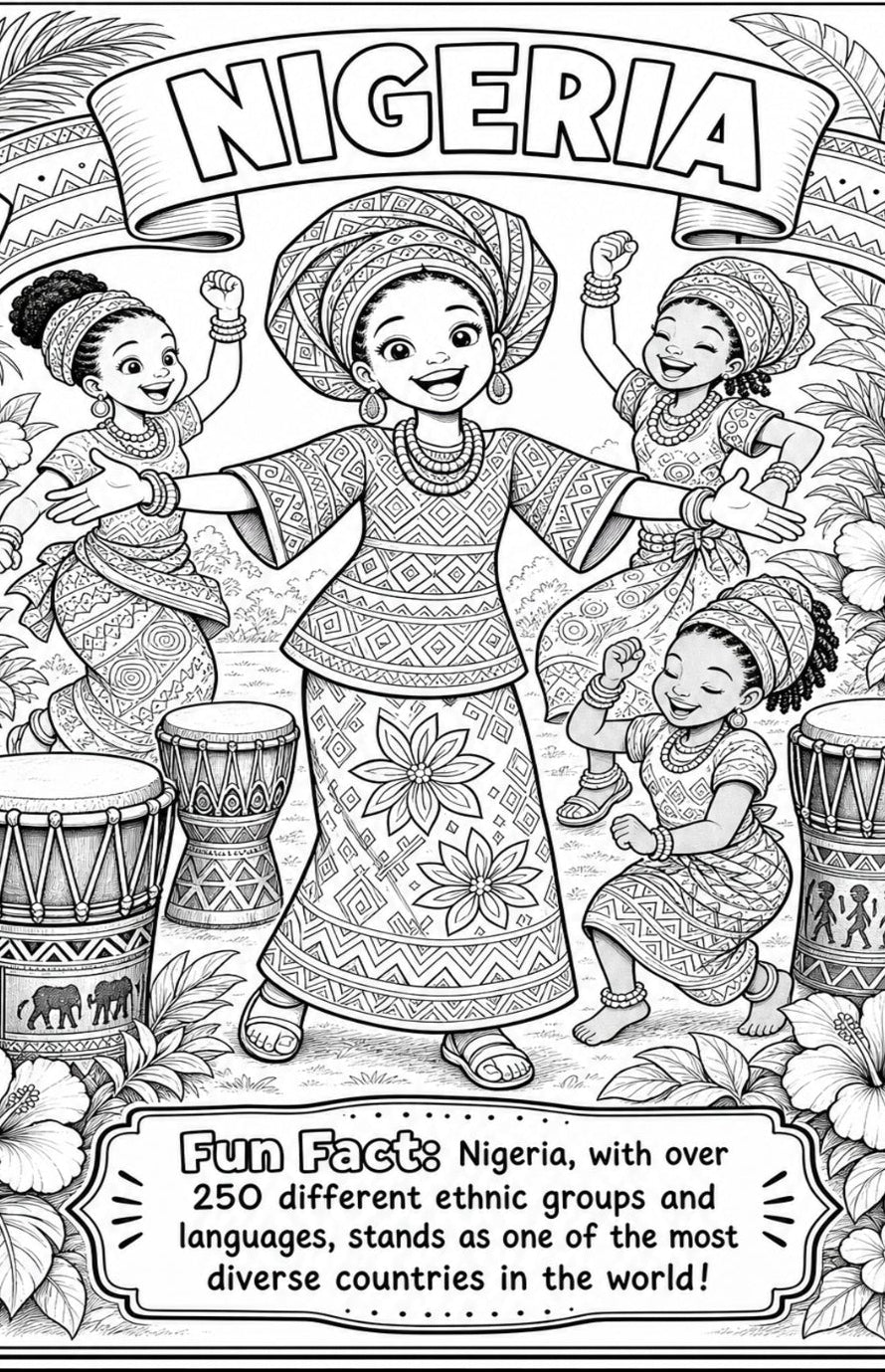 Around the World Coloring Book: Africa Edition | 22 Cultural Coloring Pages + Fun Facts | Educational Geography PDF for Kids