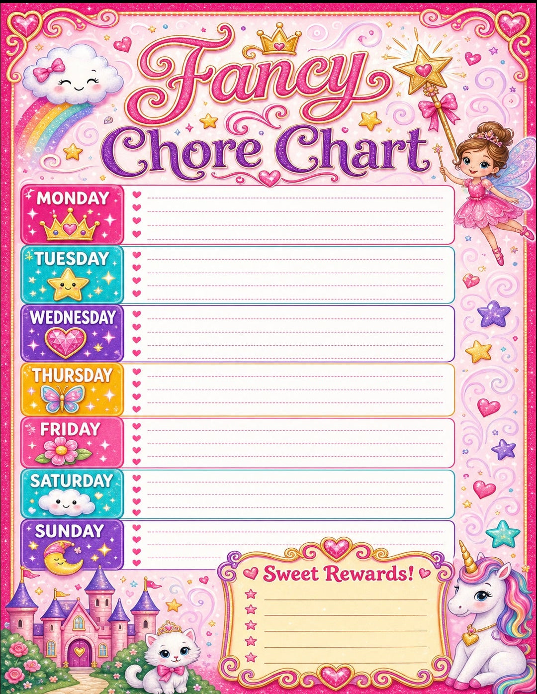Kids Chore Chart & Reward Tracker Bundle | 6 Printable Chore Charts | Superhero, Princess, Animals & Daily Trackers | Instant Download PDF