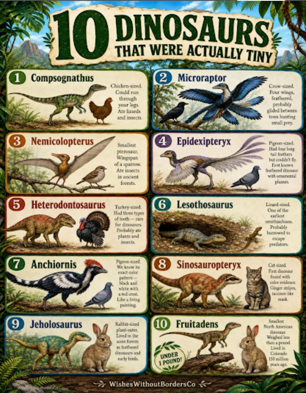 10 Dinosaurs That Were Actually Tiny | Educational Poster Set for Kids