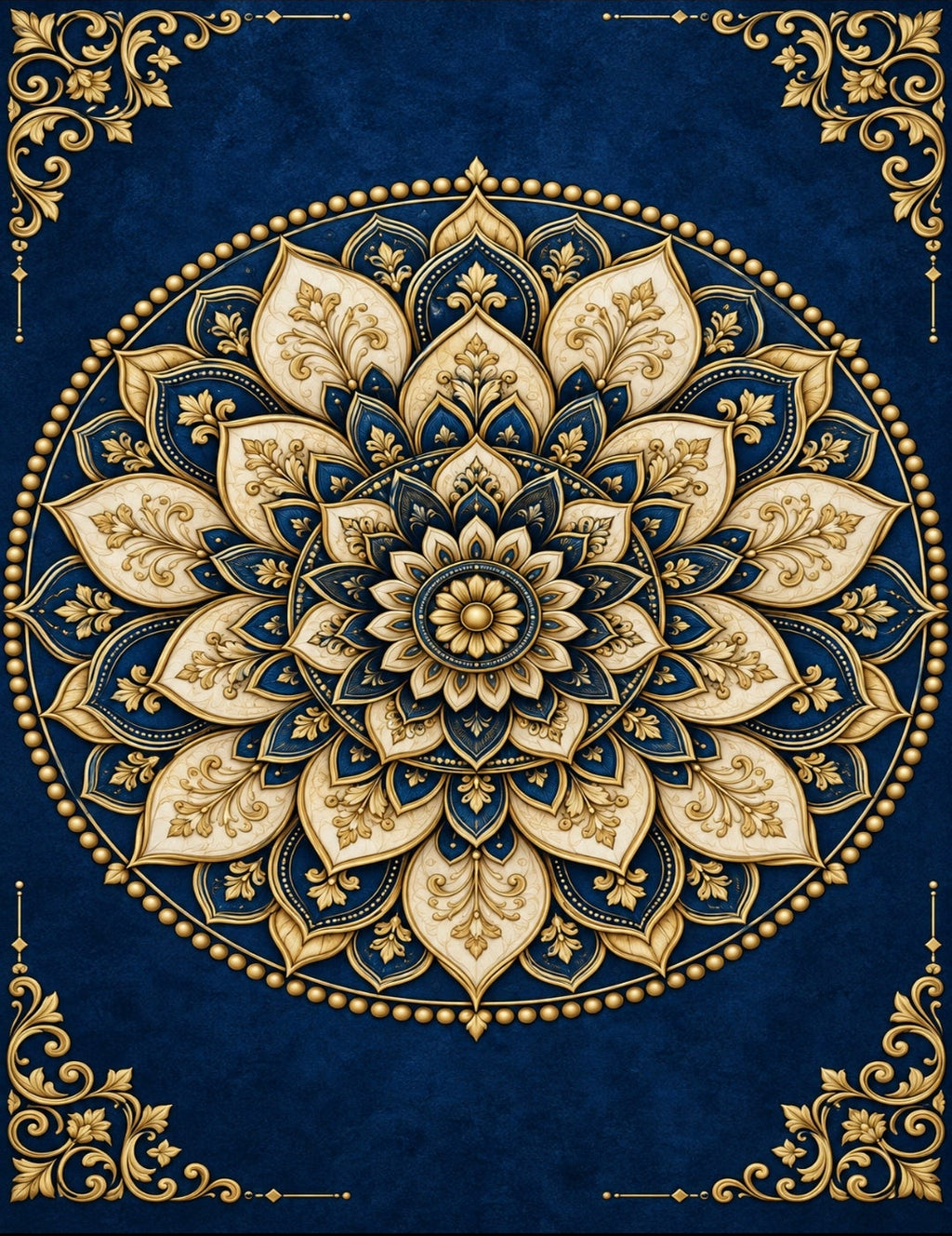 Navy & Gold Mandala Wall Art Set of 3 — Printable Digital Download, Boho Luxury Decor for Living Room, Bedroom & Meditation Space