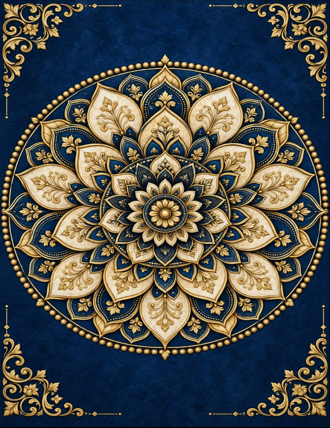 Navy & Gold Mandala Wall Art Set of 3 — Printable Digital Download, Boho Luxury Decor for Living Room, Bedroom & Meditation Space