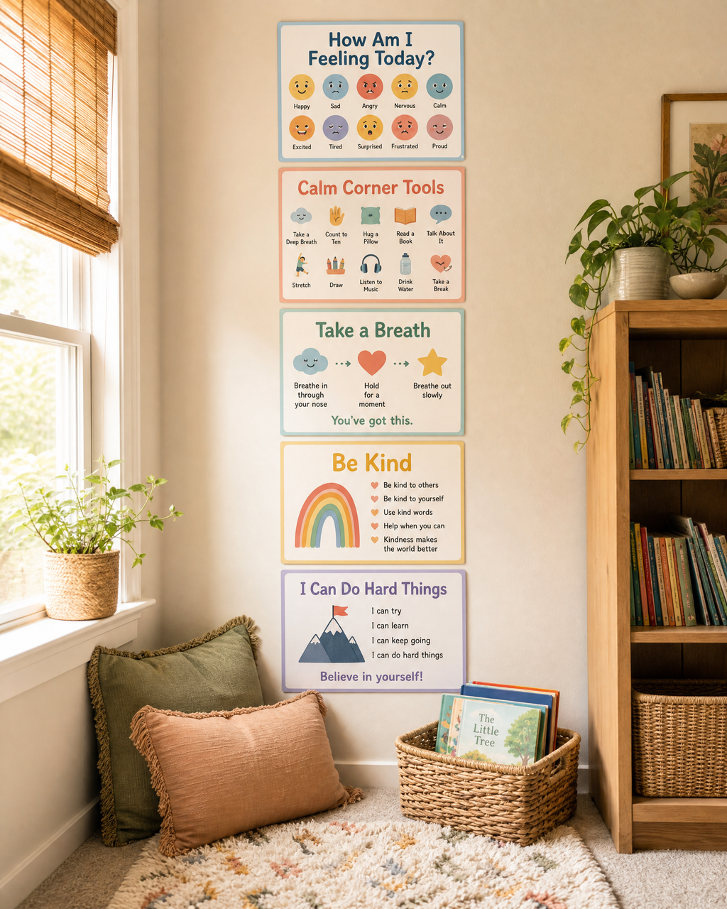 Calm Corner SEL Poster Bundle for Kids | 10 Printable Social Emotional Learning Posters | Feelings Chart, Mindfulness & Emotional Regulation | Classroom & Homeschool PDF