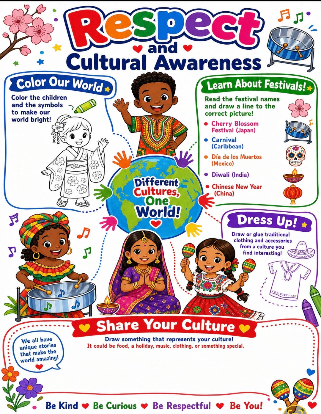 World Cultures and Caribbean Activity Pack for Kids | 20-Page Printable Homeschool Workbook | Cultural Awareness, Geography & Social Studies | Educational Digital Download