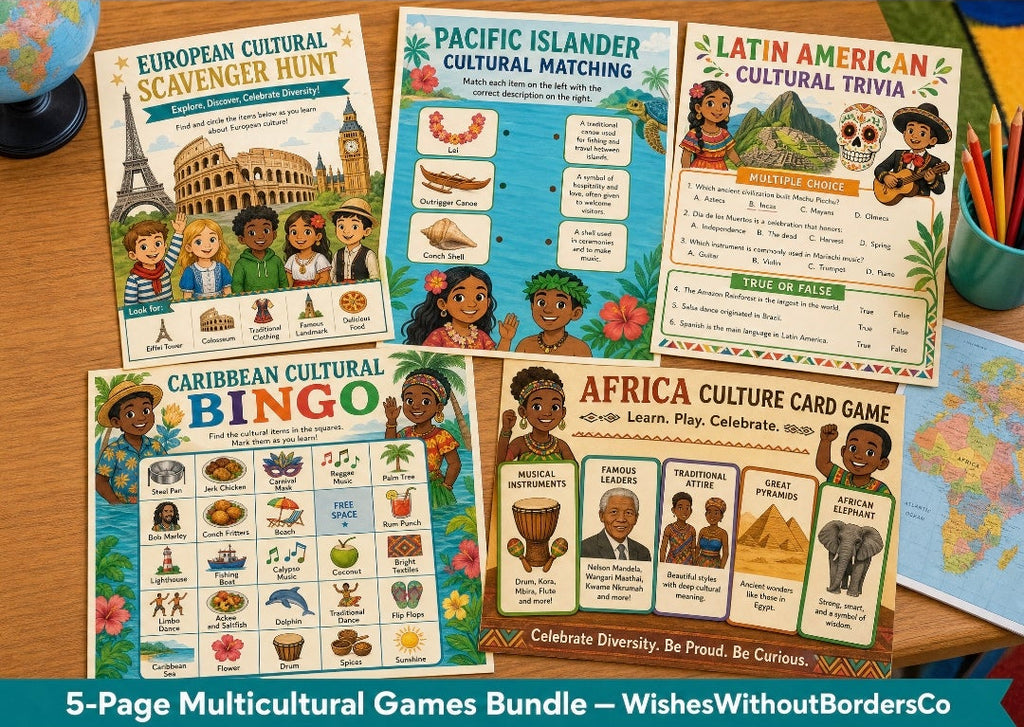 Multicultural Games Printable Activity Bundle for Kids | Classroom Diversity Worksheets | Instant Digital Download