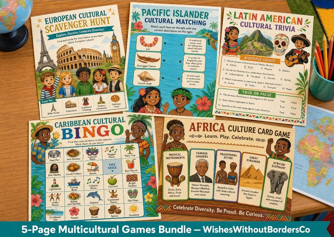 Multicultural Games Printable Activity Bundle for Kids | Classroom Diversity Worksheets | Instant Digital Download