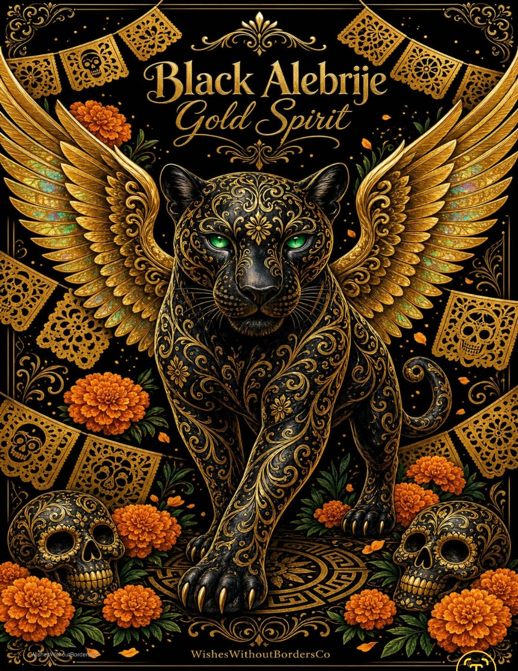 Black Alebrije Gold Spirit — Mexican Día de los Muertos Wall Art (Digital Download)