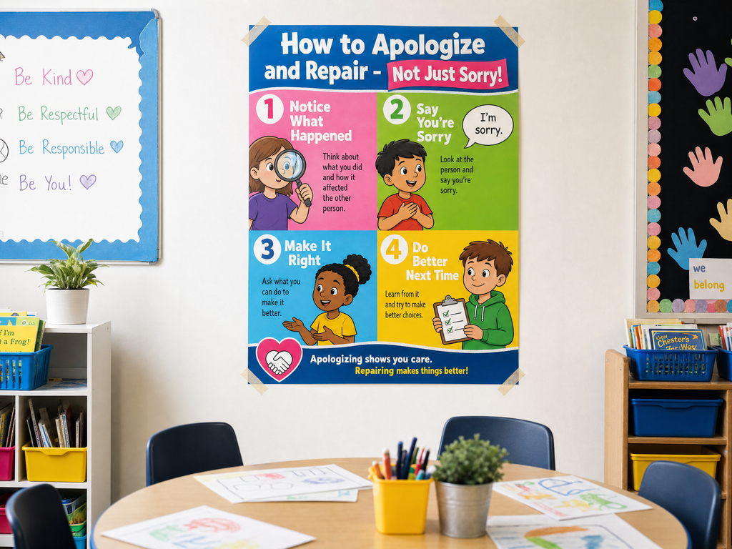 How to Apologize and Repair Poster | SEL Classroom Decor | Not Just Sorry | Conflict Resolution Wall Art | Social Skills Print | Digital Download