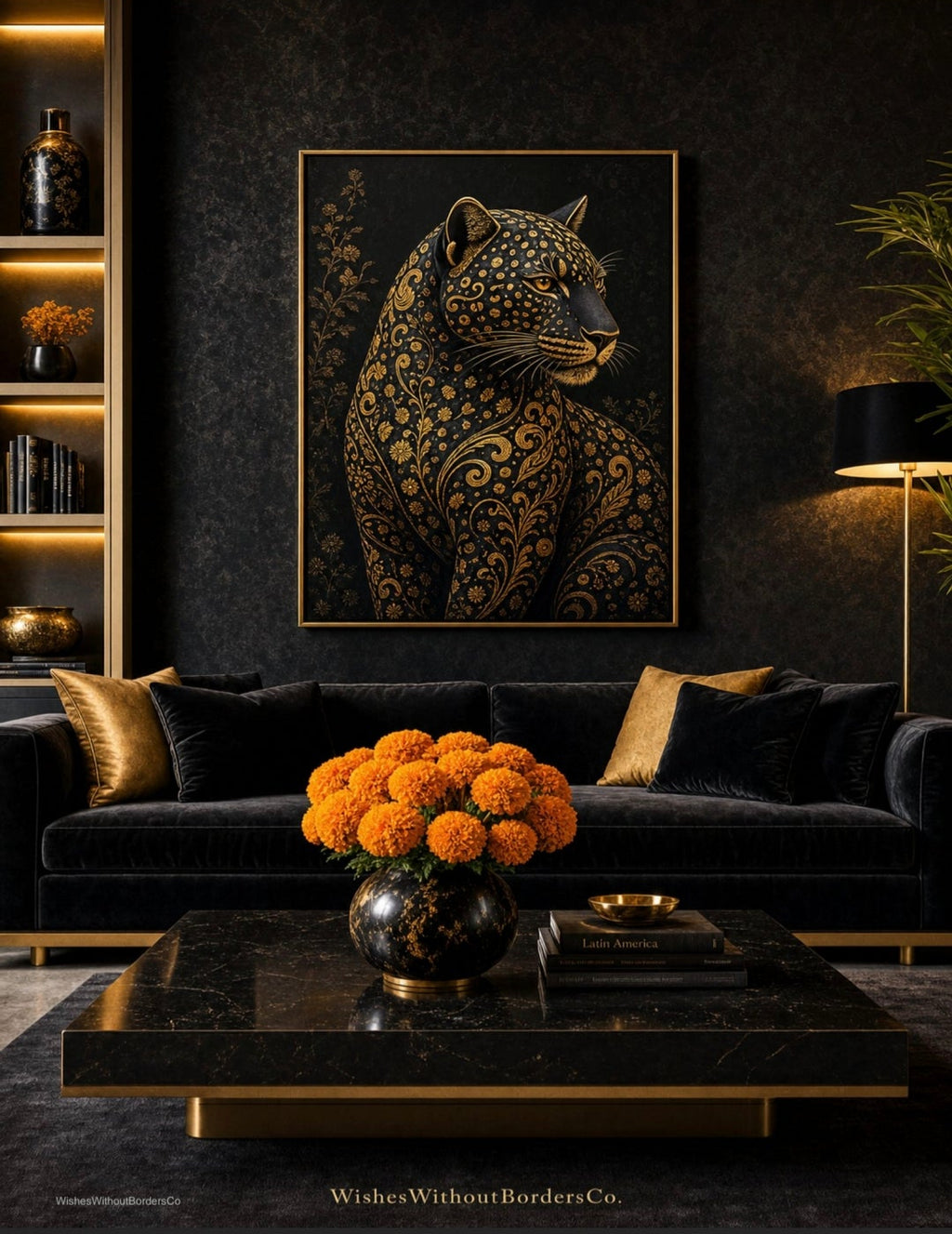 Black Alebrije Gold Spirit — Mexican Día de los Muertos Wall Art (Digital Download)