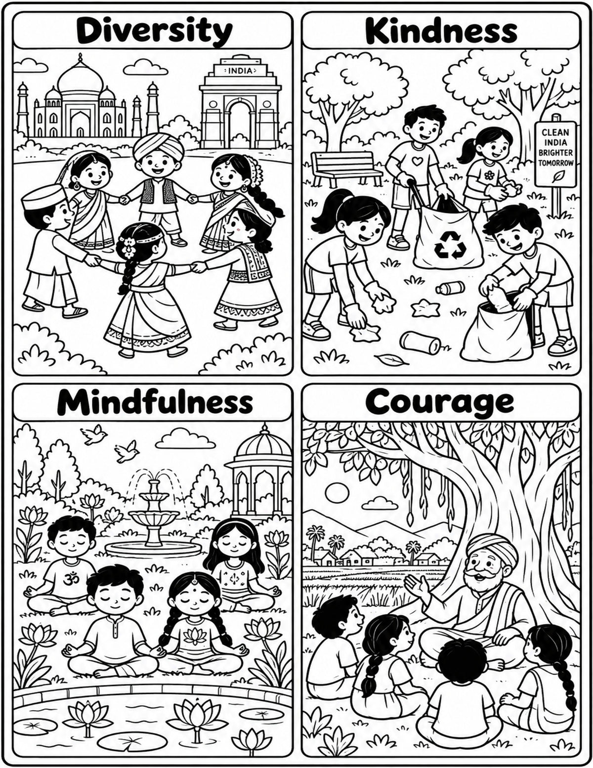 My India Coloring Book — Make Your Own Mini Book | 20 Pages + Cover | Kids Cut, Color & Assemble | Multicultural SEL Activities