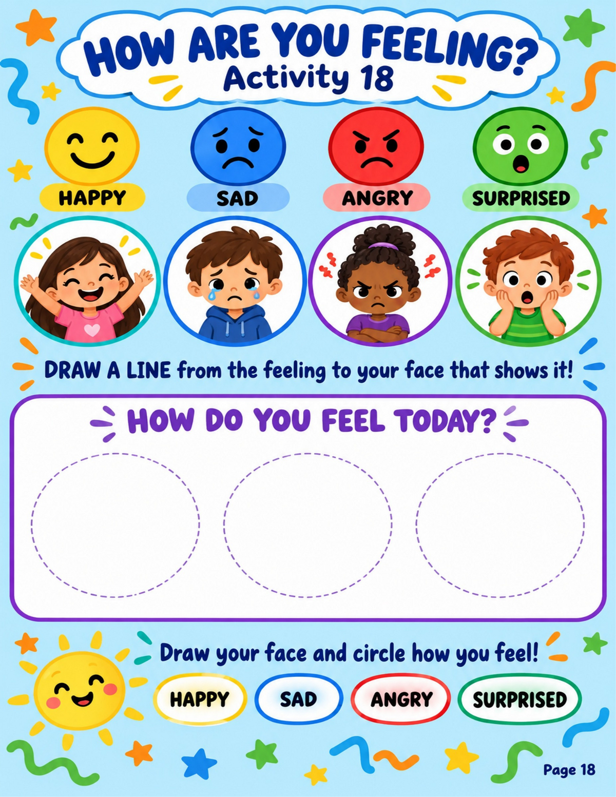 Printable Feelings & Emotions Activity Worksheets for Kids | 20 Interactive SEL Activity Pages(Digital PDF)