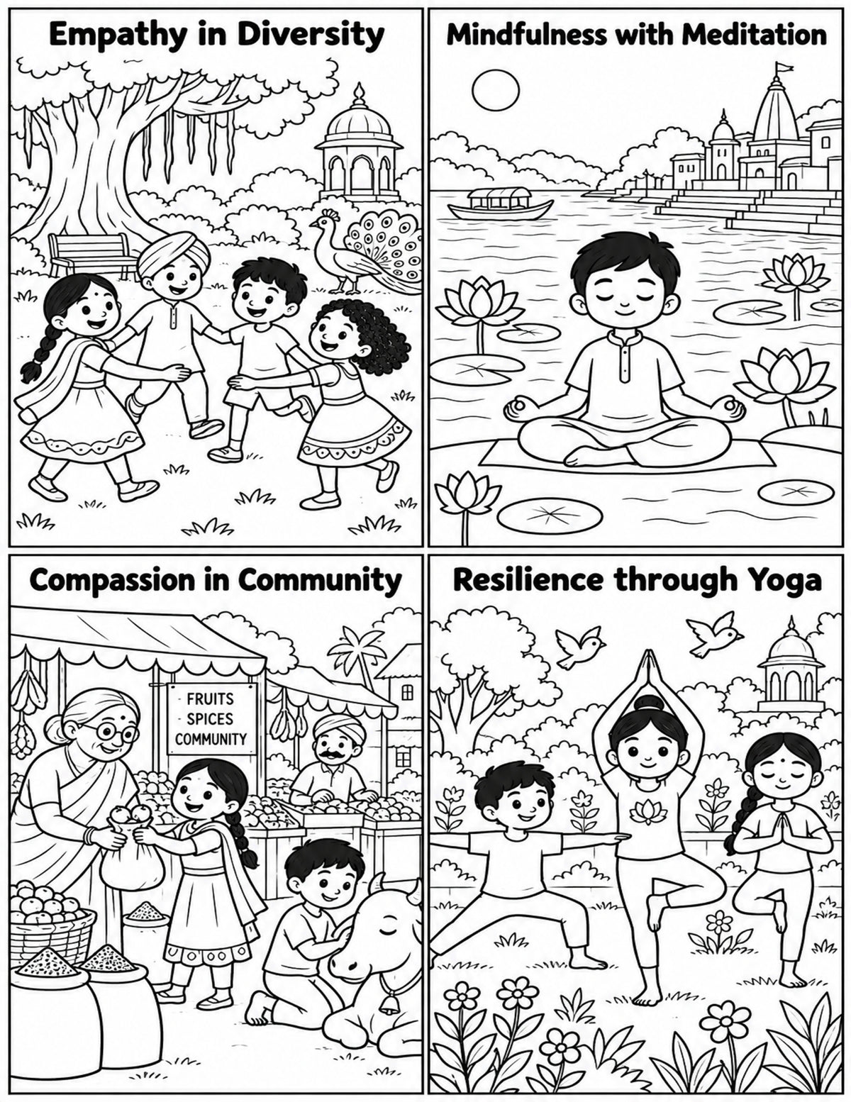 My India Coloring Book — Make Your Own Mini Book | 20 Pages + Cover | Kids Cut, Color & Assemble | Multicultural SEL Activities