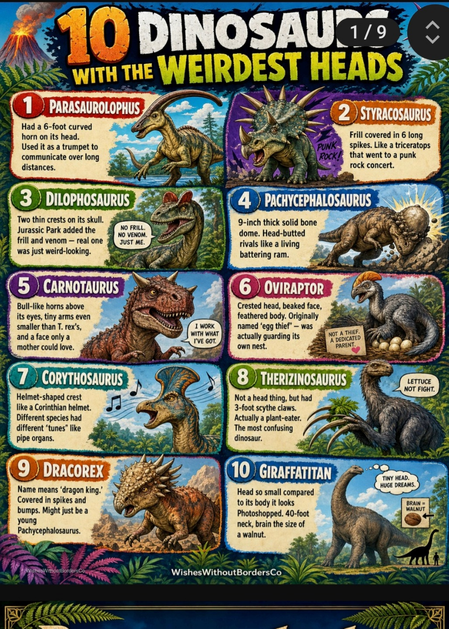 10 Dinosaurs with the Weirdest Heads | Educational Poster Set for Kids