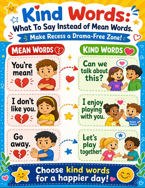 Kind Words Poster | Anti-Bullying Classroom Decor | SEL Wall Art | What To Say Instead of Mean Words | Social Skills Print | Digital Download