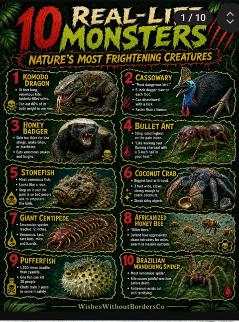 10 Real-Life Monsters | Nature's Most Frightening Creatures | Educational Poster Set