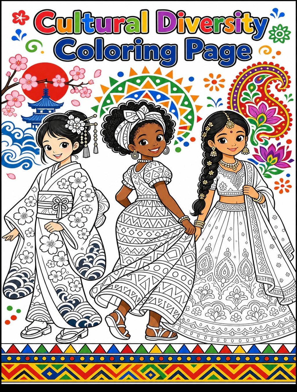 Cultural Diversity Coloring Book for Kids | 10 Around the World Coloring Pages | Multicultural Printable PDF | Homeschool Geography Art