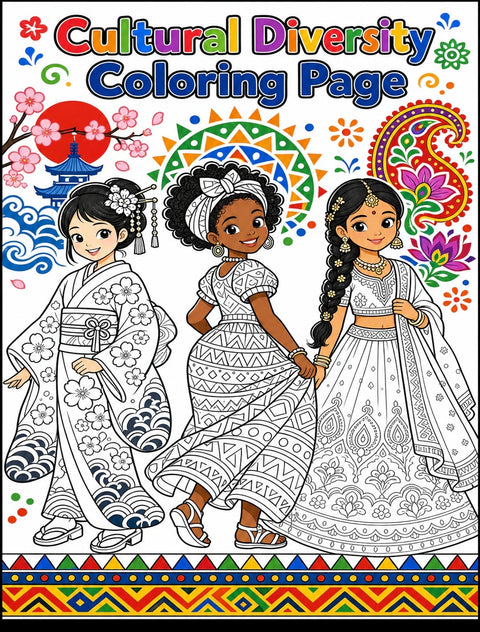 Cultural Diversity Coloring Book for Kids | 10 Around the World Coloring Pages | Multicultural Printable PDF | Homeschool Geography Art