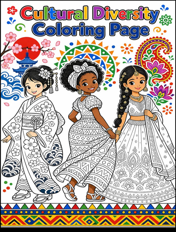 Cultural Diversity Coloring Book for Kids | 10 Around the World Coloring Pages | Multicultural Printable PDF | Homeschool Geography Art