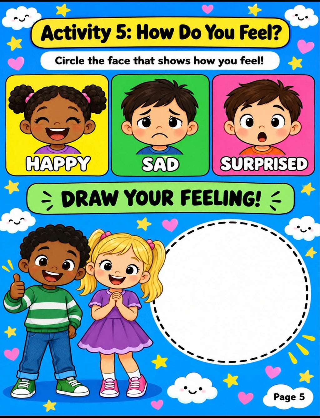Printable Feelings & Emotions Activity Worksheets for Kids | 20 Interactive SEL Activity Pages(Digital PDF)