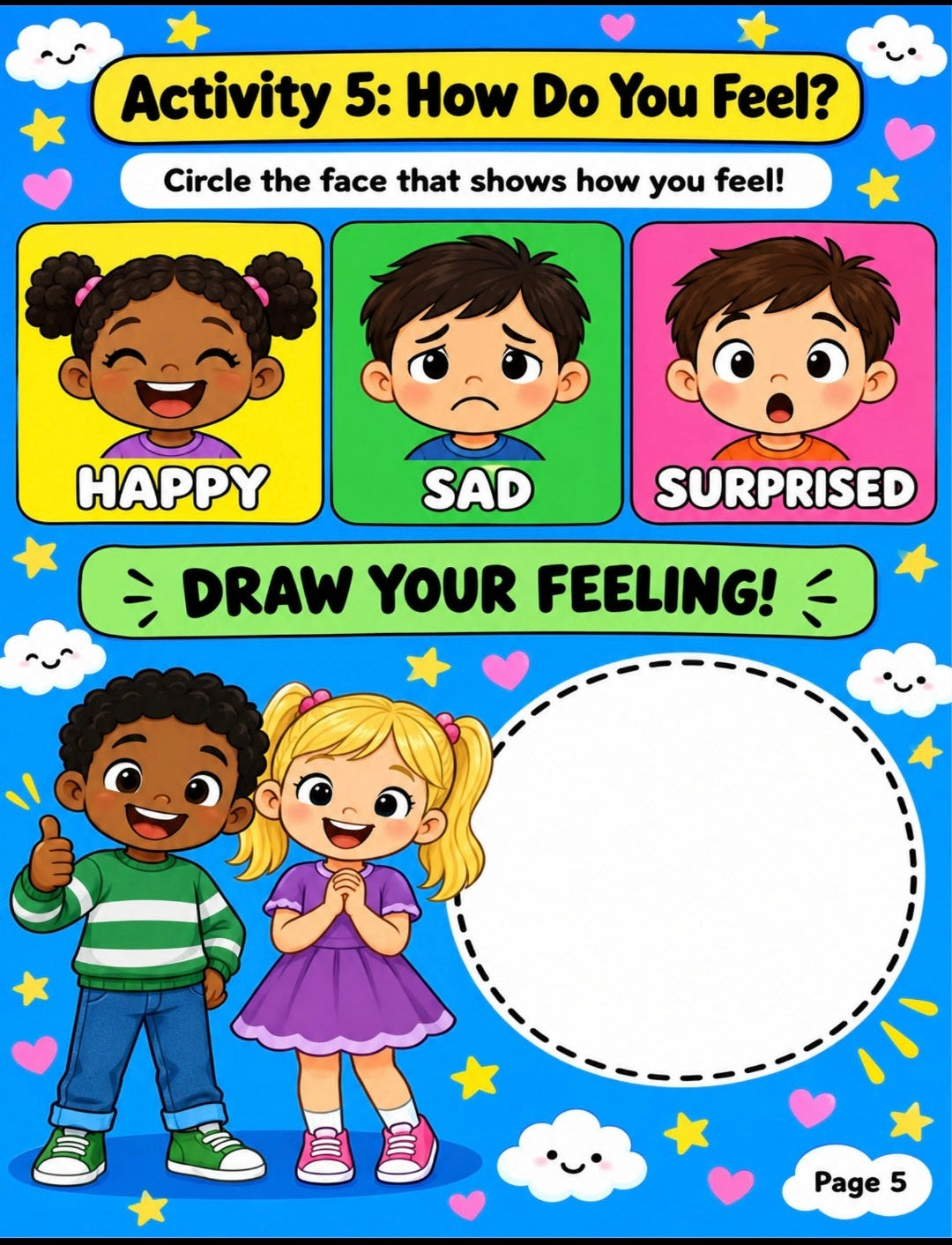 Printable Feelings & Emotions Activity Worksheets for Kids | 20 Interactive SEL Activity Pages(Digital PDF)