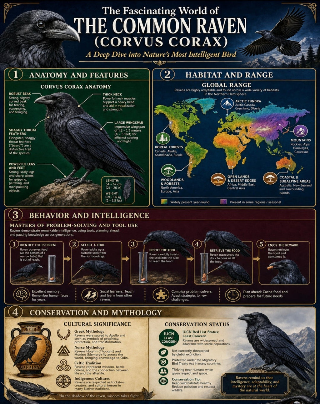 The Common Raven Infographic Poster | Corvus Corax | Science Classroom Decor | Bird Anatomy & Behavior | Wildlife Education Print | Digital Download