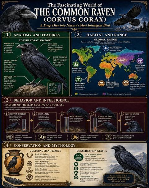 The Common Raven Infographic Poster | Corvus Corax | Science Classroom Decor | Bird Anatomy & Behavior | Wildlife Education Print | Digital Download