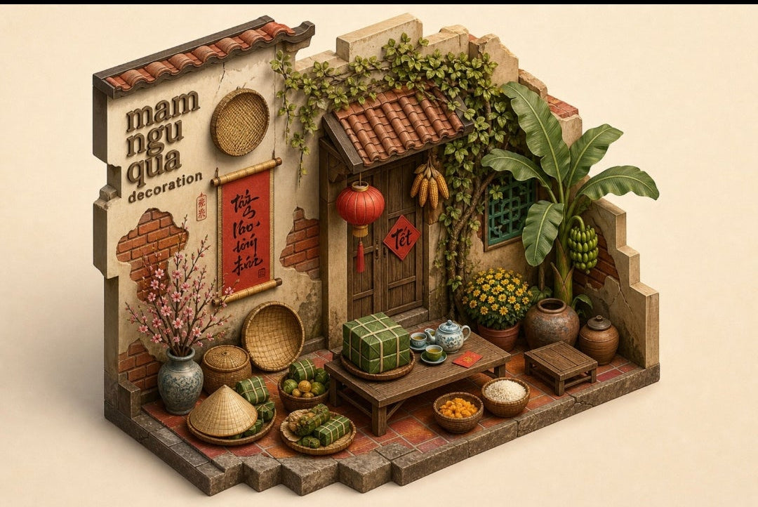 Vietnamese Tết 3D Market Scene | Mâm Ngũ Quả Festival Art | 3 Style Variations Included