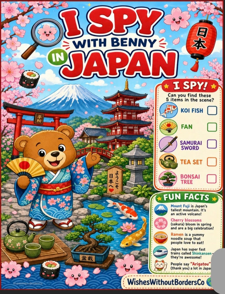 I Spy With Benny the Bear: World Explorer Edition | 8-Country Landscape Activity Posters | Printable Digital Download