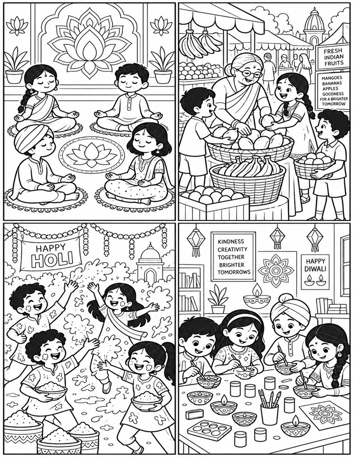 My India Coloring Book — Make Your Own Mini Book | 20 Pages + Cover | Kids Cut, Color & Assemble | Multicultural SEL Activities