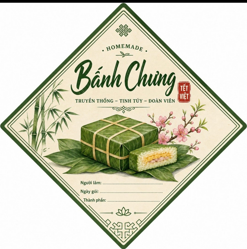 Vietnamese Bánh Chưng Rice Cake Art Print | Traditional Tết Label Designs | 3 Variations Included