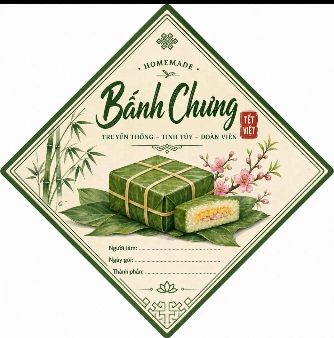 Vietnamese Bánh Chưng Rice Cake Art Print | Traditional Tết Label Designs | 3 Variations Included