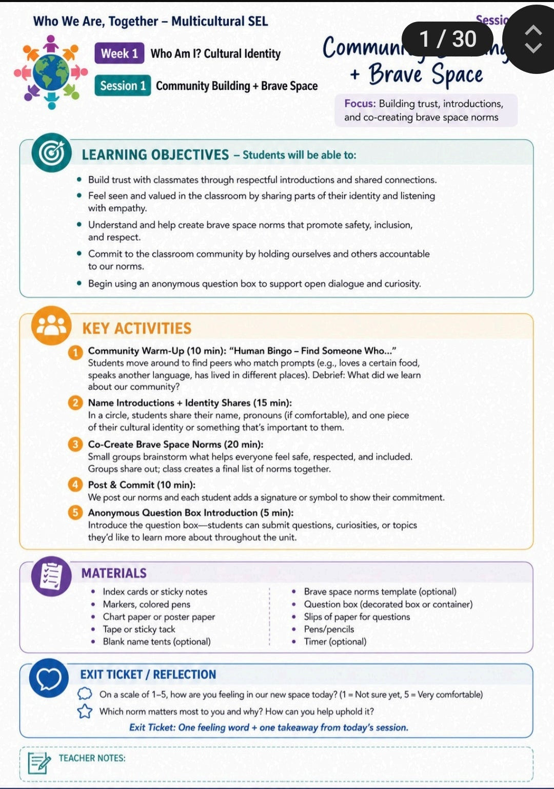 SEL 6 Weeks Curriculum, titled "Who We Are, Together," is a multicultural Social-Emotional Learning (SEL) unit designed for high school students in grades 9-12.