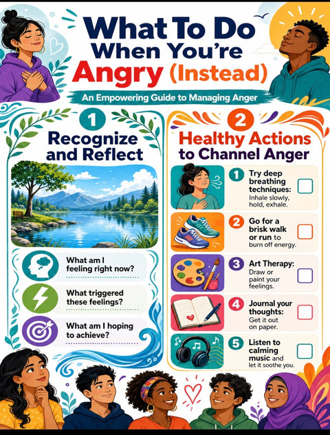What To Do When You're Angry Poster | SEL Classroom Decor | Anger Management Wall Art | Coping Skills Print | Middle School | Digital Download