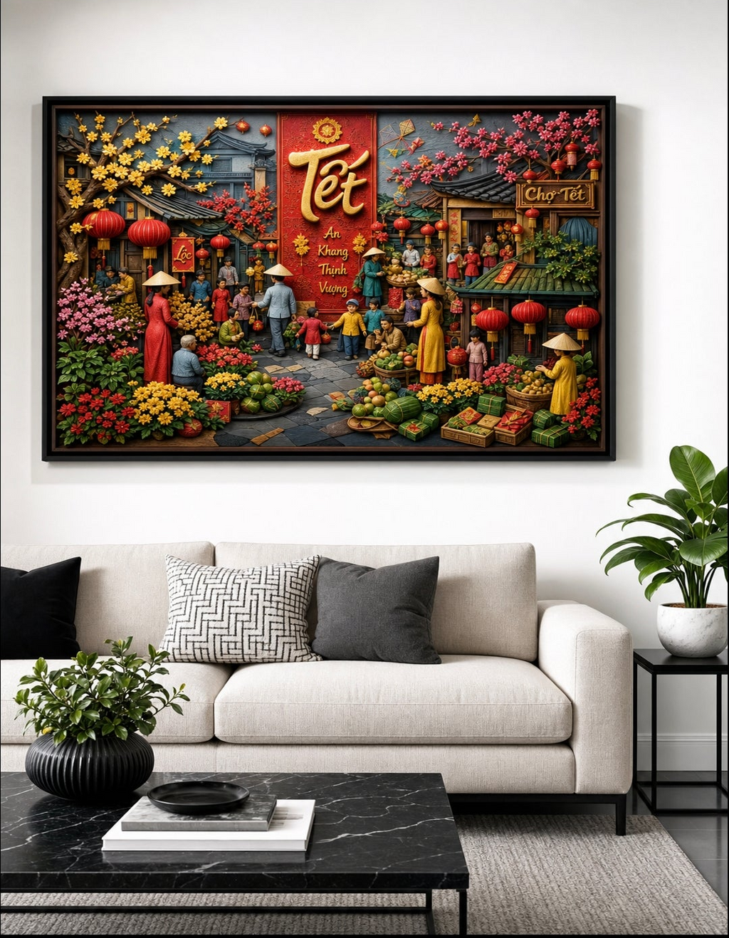 Vietnamese Tết 3D Market Scene | Mâm Ngũ Quả Festival Art | 3 Style Variations Included