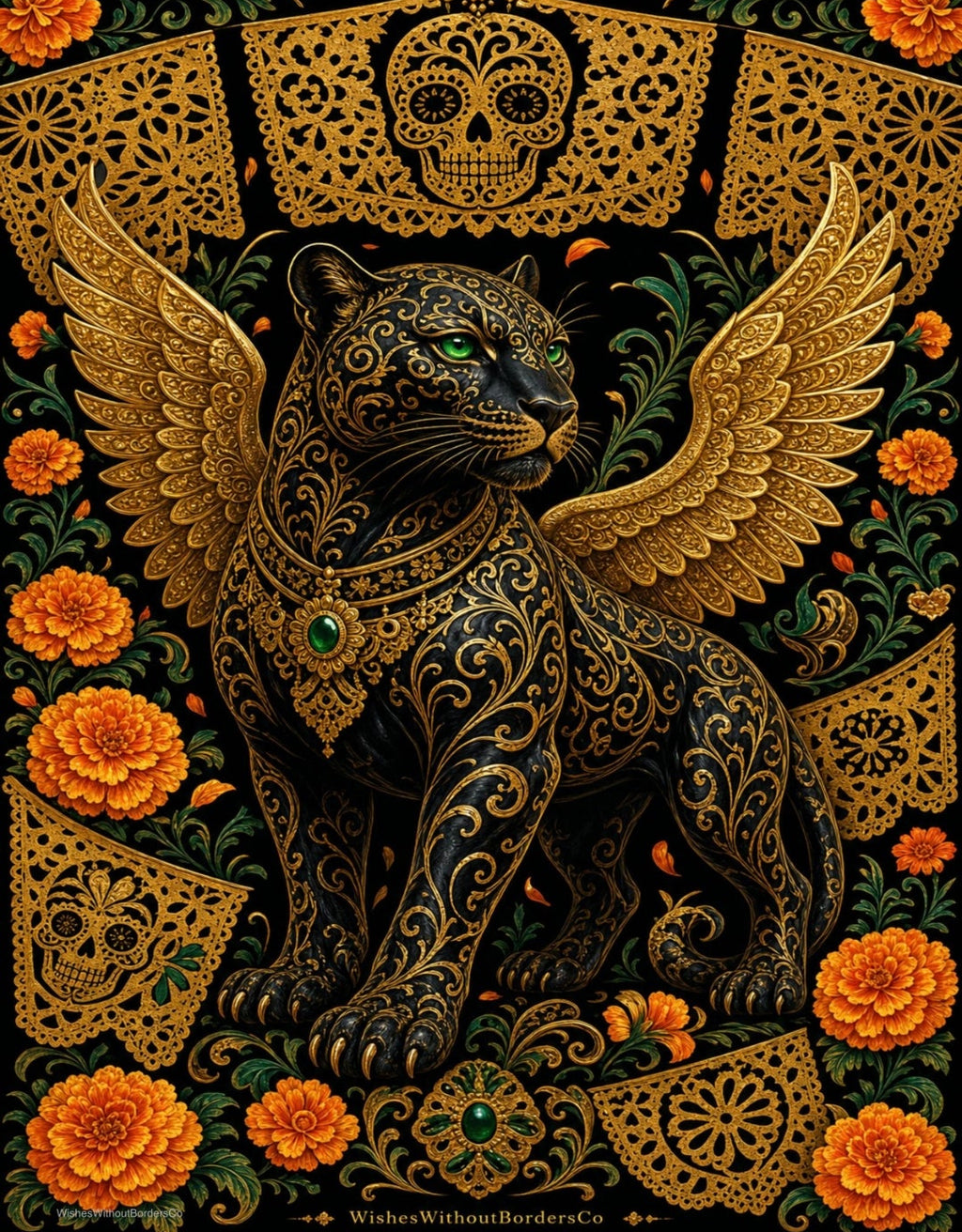 Black Alebrije Gold Spirit — Mexican Día de los Muertos Wall Art (Digital Download)
