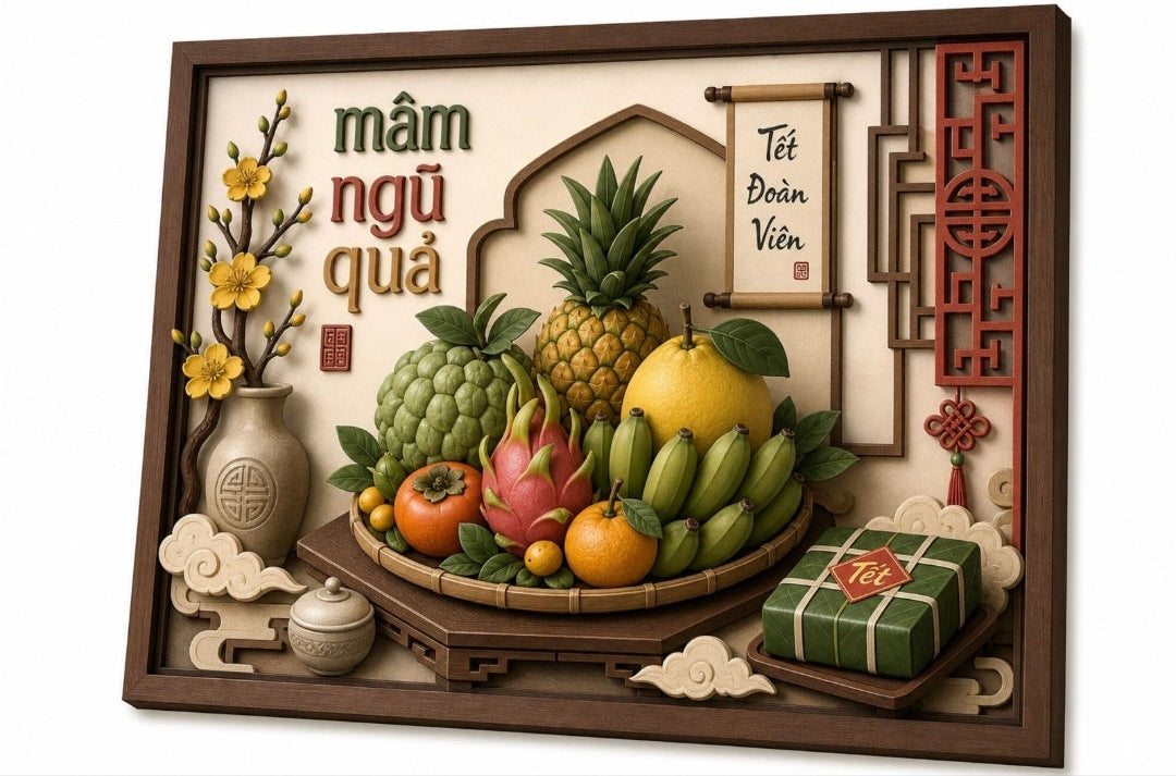 Vietnamese Tết 3D Market Scene | Mâm Ngũ Quả Festival Art | 3 Style Variations Included