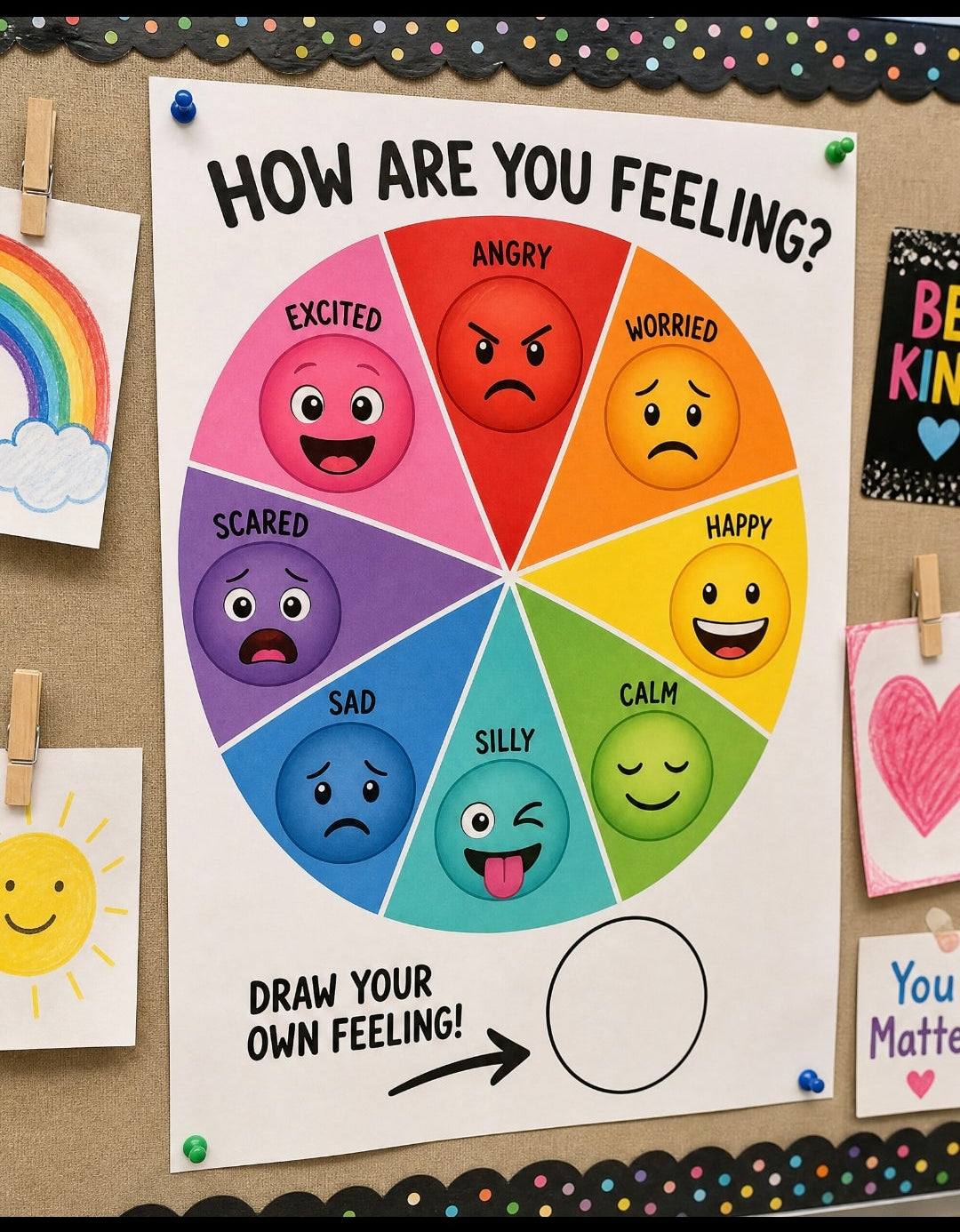 Feelings Check-In Chart Poster | Emotion Wheel | SEL Classroom Decor | How Are You Feeling Today | Kids Feelings Chart | Digital Download
