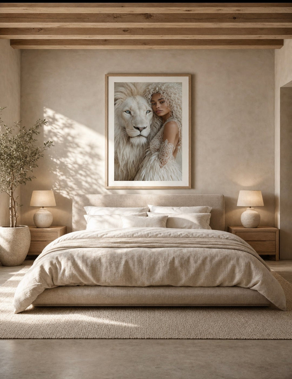 White Lion Guardian – Regal Fantasy Wall Art (Digital Download)