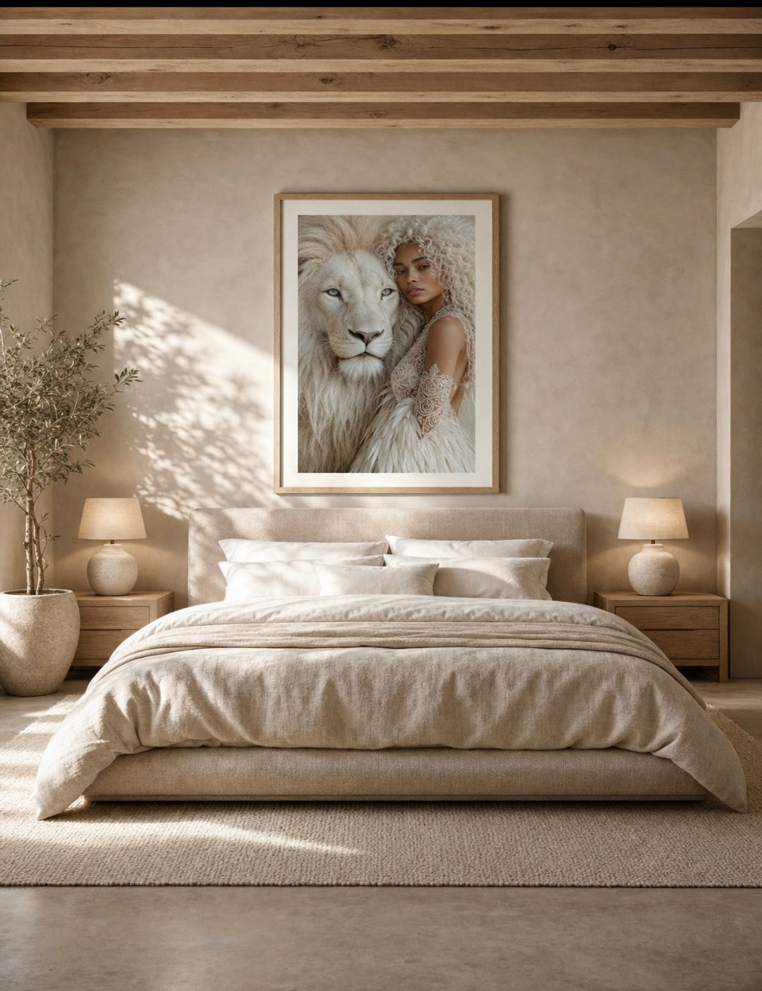 White Lion Guardian – Regal Fantasy Wall Art (Digital Download)