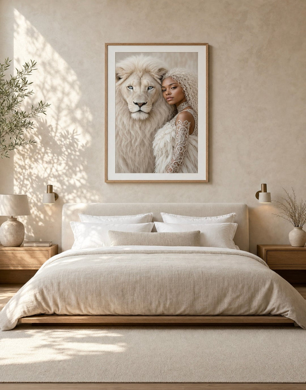 White Lion Guardian – Regal Fantasy Wall Art (Digital Download)