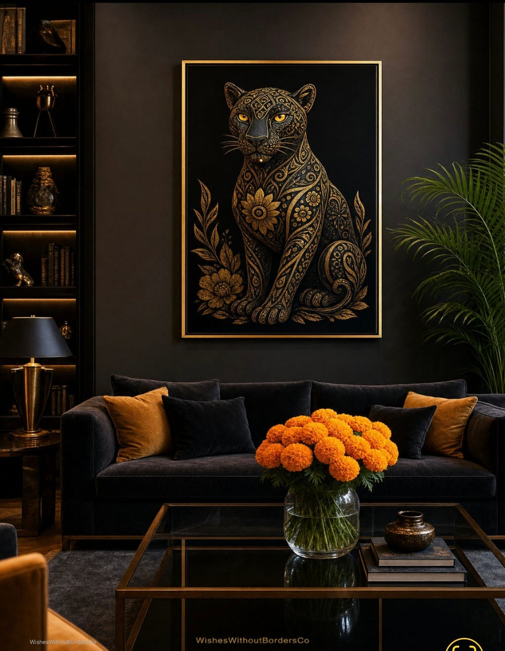 Black Alebrije Gold Spirit — Mexican Día de los Muertos Wall Art (Digital Download)