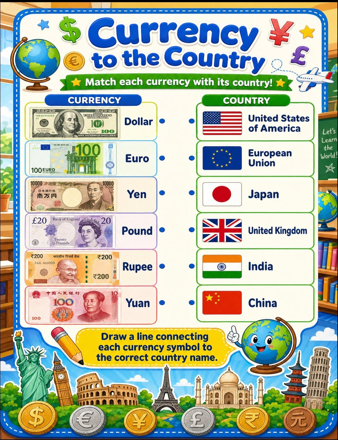 World Currency Coloring & Learning Book for Kids | Money Math, Geography & Fun Facts | Printable Educational Activity | Instant Download
