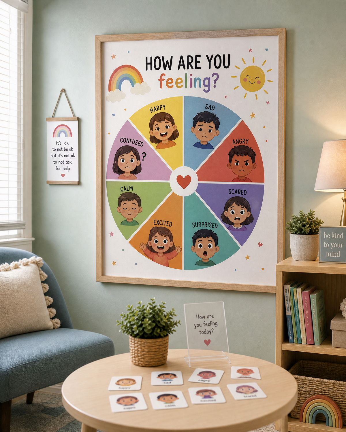 Feelings Check-In Chart Poster | Emotion Wheel | SEL Classroom Decor | How Are You Feeling Today | Kids Feelings Chart | Digital Download