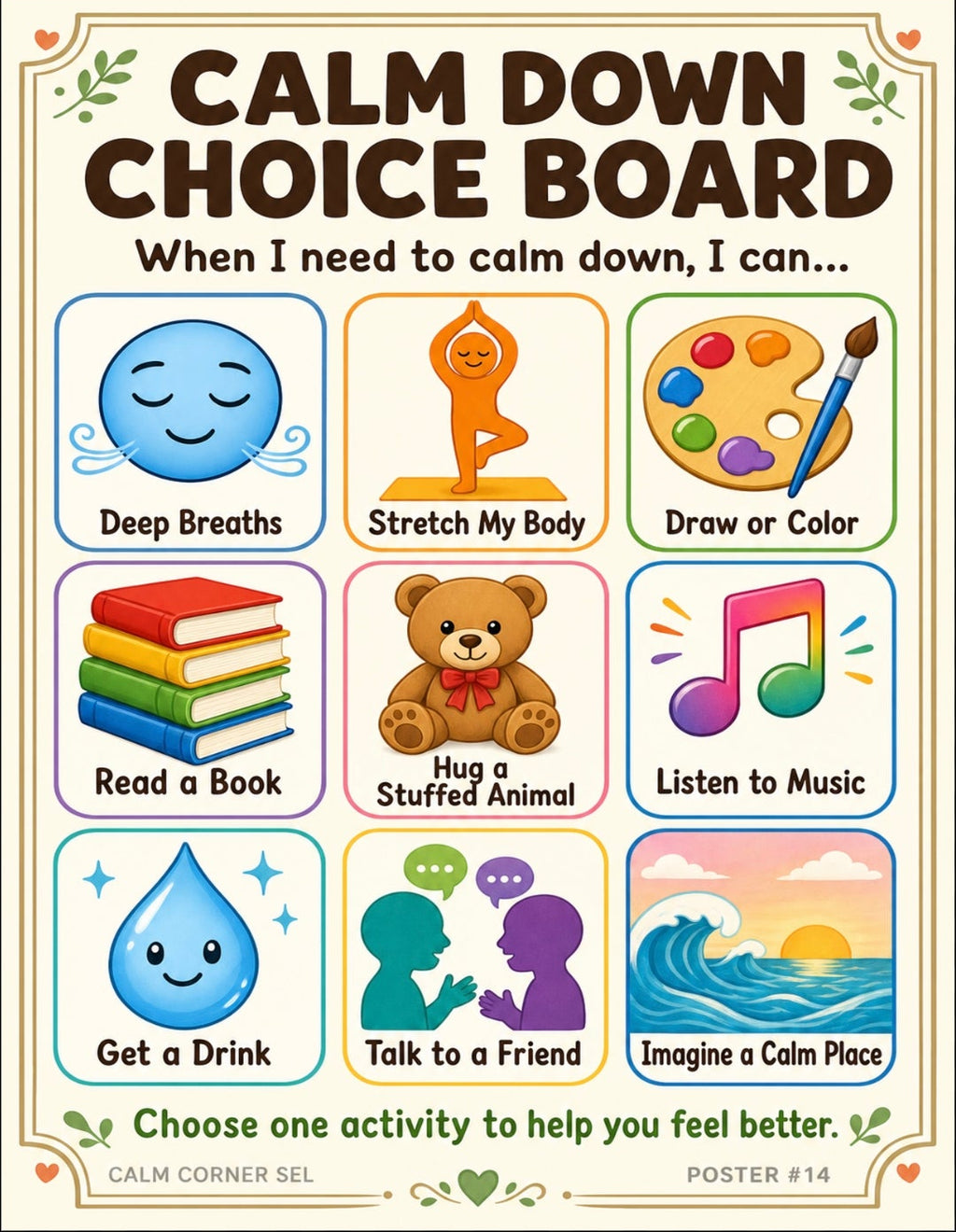 Calm Corner SEL Poster Set | 15 English Printable Posters | Social Emotional Learning Classroom Decor | School Counselor Resources | Growth Mindset & Coping Skills