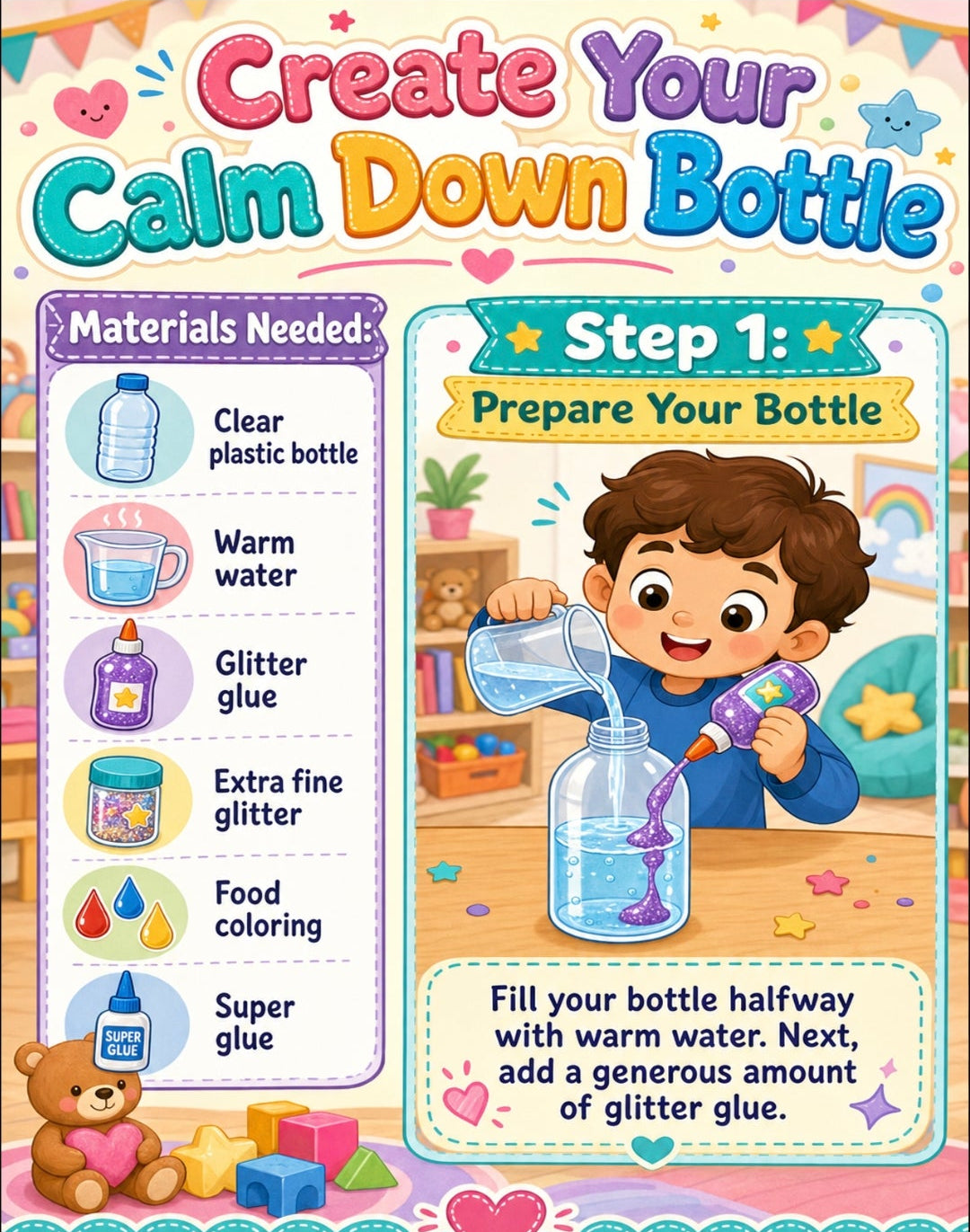 DIY Calm Down Bottle Printable for Kids — Mindfulness Sensory Activity Poster | Classroom & Home Decor | Instant Digital Download
