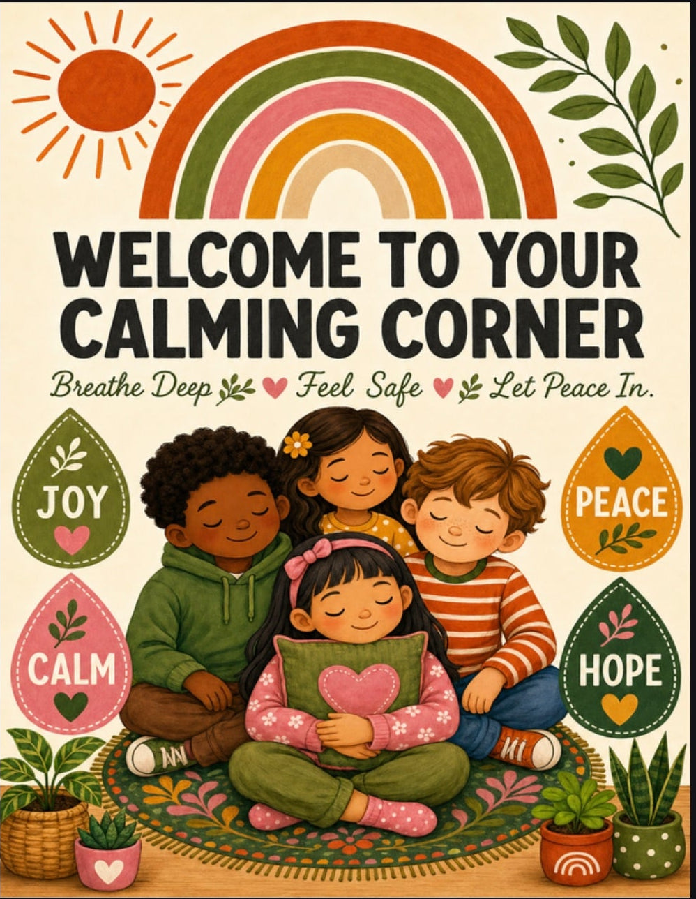 Welcome to Your Calming Corner Poster | SEL Classroom Decor | Boho Rainbow Mindfulness Wall Art | Kids Meditation Print | Digital Download