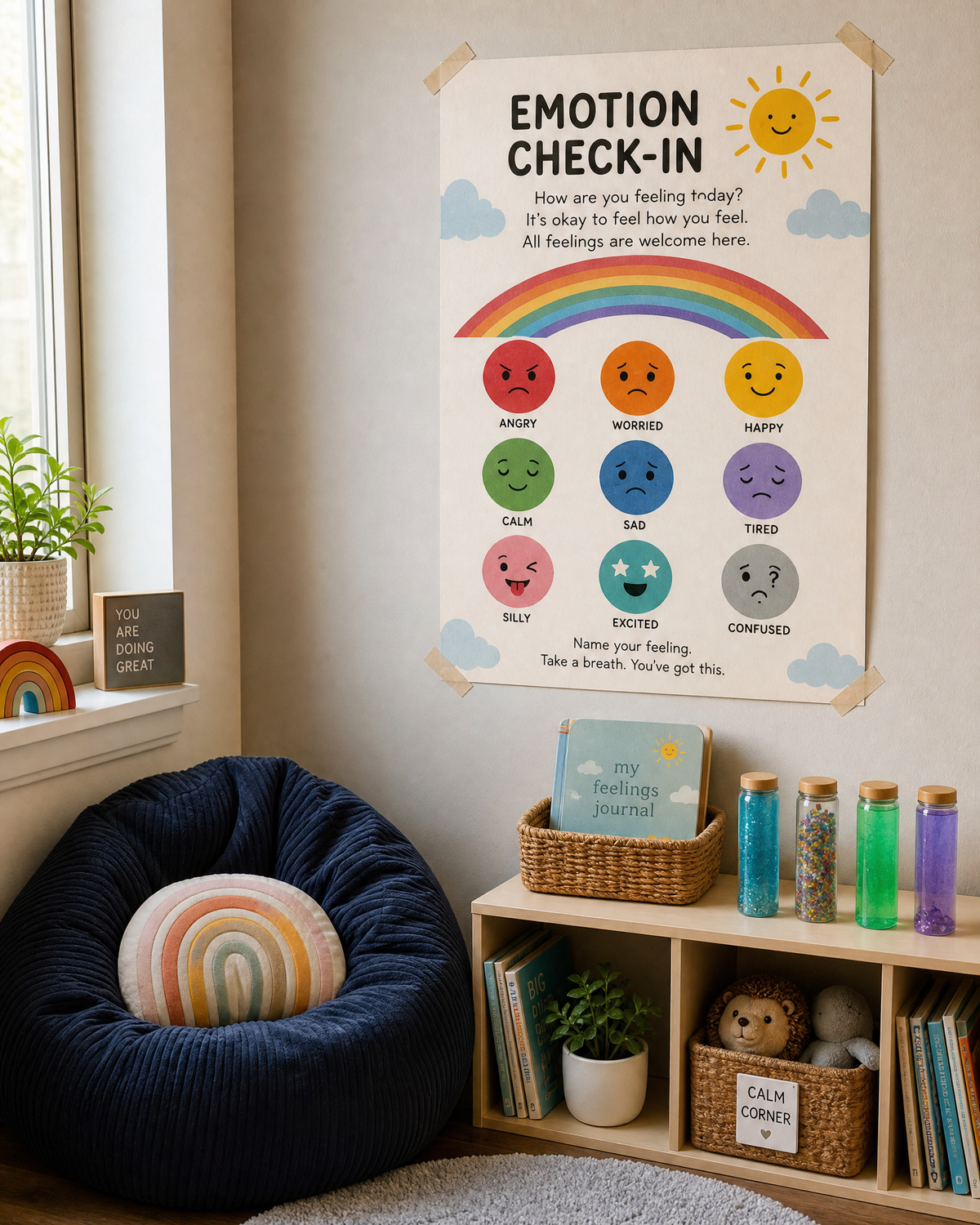 Feelings Check-In Chart Poster | Emotion Wheel | SEL Classroom Decor | How Are You Feeling Today | Kids Feelings Chart | Digital Download