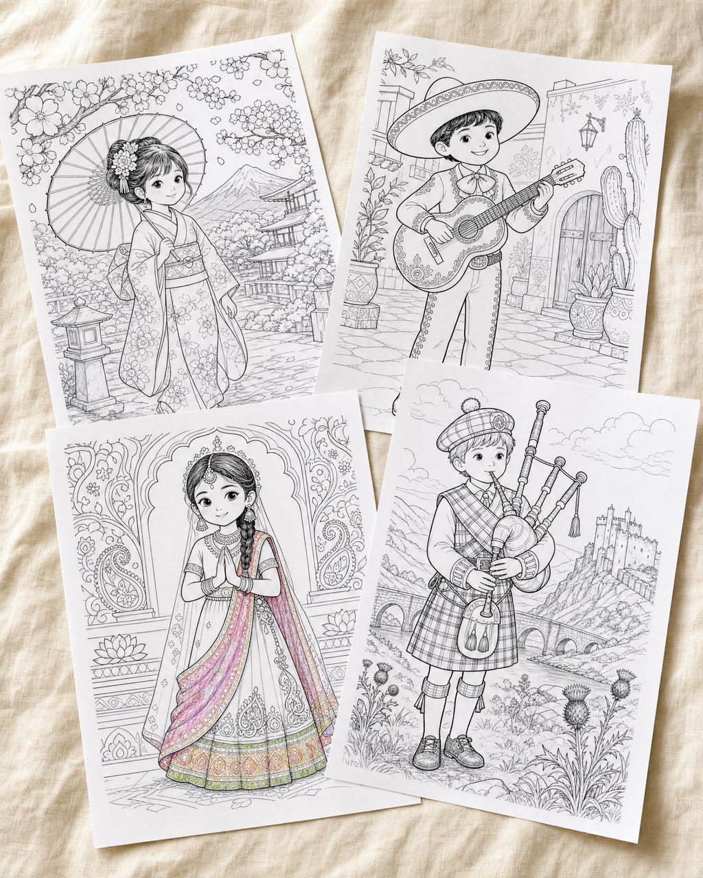 Around the World with Friends Coloring Book | 15 Global Culture Coloring Pages | Multicultural Kids Printable PDF | Geography & Traditional Outfits