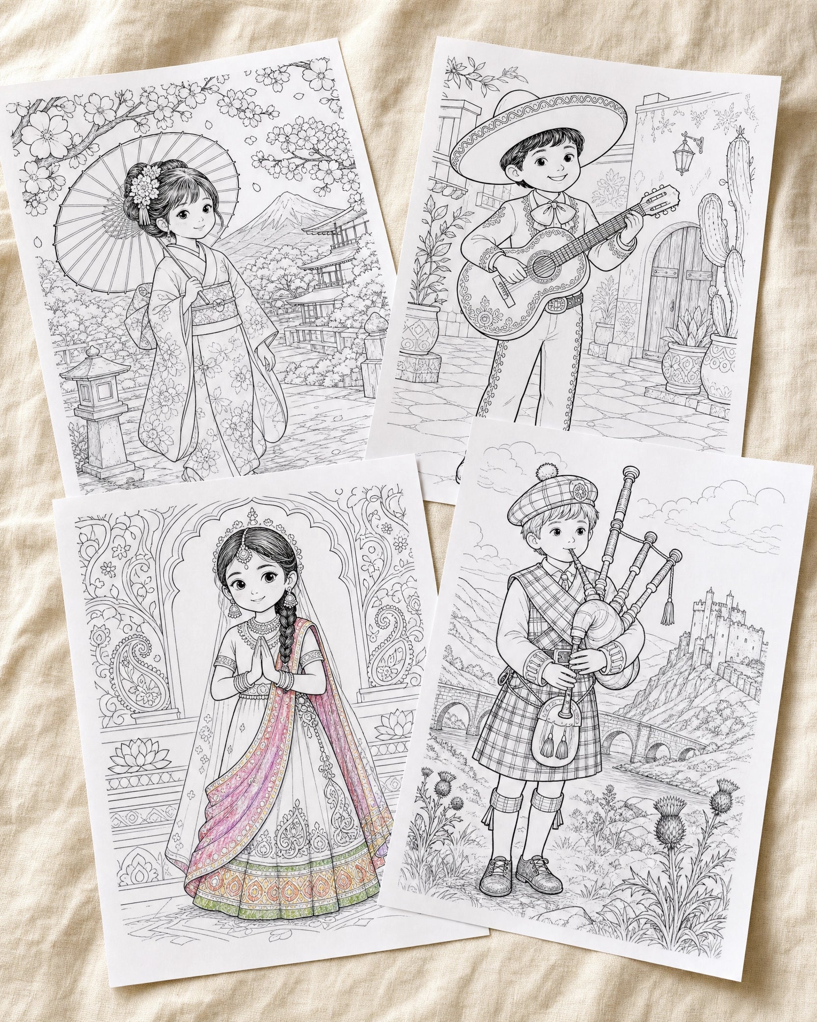 Around the World with Friends Coloring Book | 15 Global Culture Coloring Pages | Multicultural Kids Printable PDF | Geography & Traditional Outfits