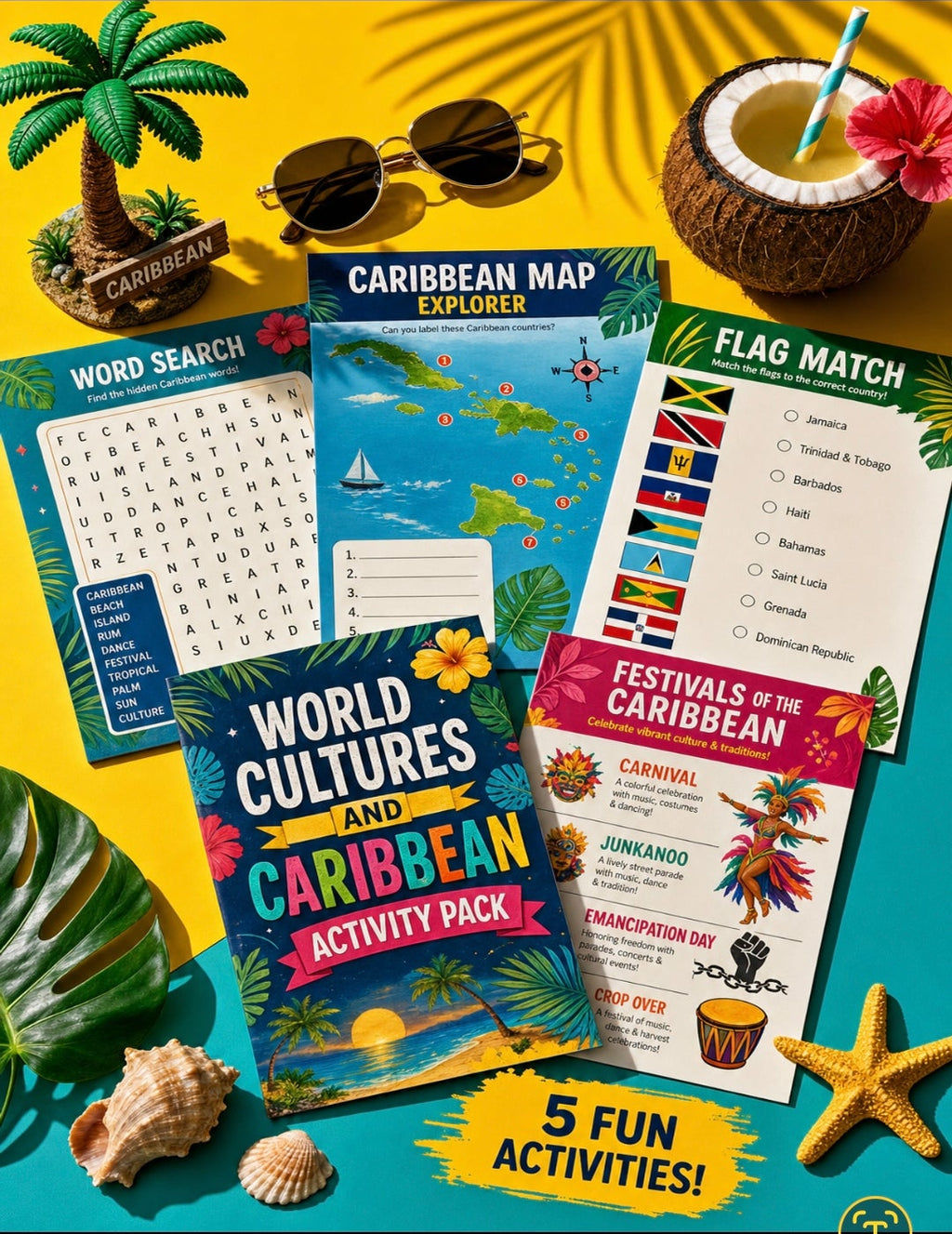 World Cultures and Caribbean Activity Pack for Kids | 20-Page Printable Homeschool Workbook | Cultural Awareness, Geography & Social Studies | Educational Digital Download